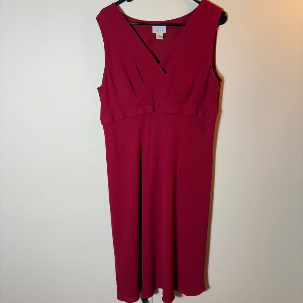 Ann Taylor LOFT Burgundy Silk Sleeveless Midi Dress Size 14